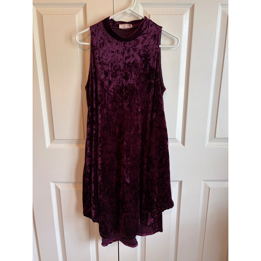 ee:some Women Purple Crushed Velvet Mock Neck High Low Dress DD50778-1351 Medium
